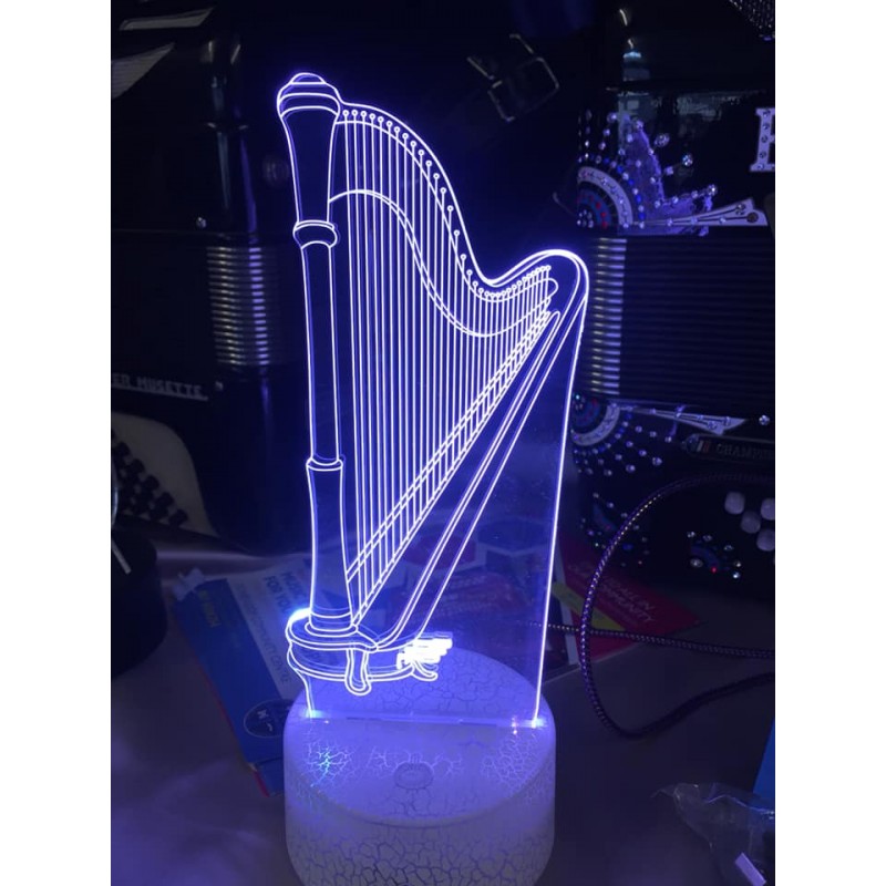 LED Harp Acrylic Table Night Light Decorative 3D Illusion 7 Color Change
