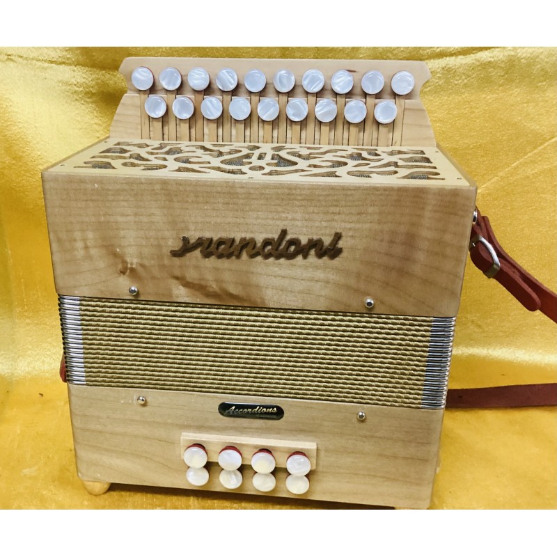Brandoni Jupiter 19 D/C Folk Style Wooden 2 voice 2 Row dry tuned Button Accordion Used Brandoni Jupiter 19 D/C Folk Style Wooden 2 voice 2 Row dry tuned Button Accordion Used