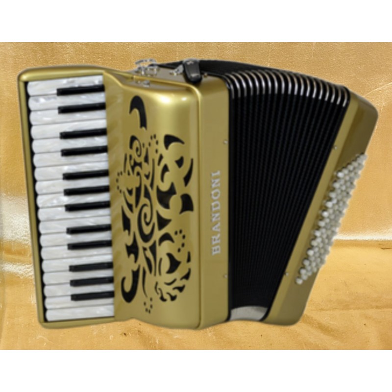 New Gold Brandoni Piccolo 30 Key Compact 72 Bass 2 Voice Irish Dry Tuned Accordion Used