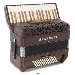 Used Brandoni 66W 34 Key 78 Bass 3 Voice Solid Wood Dark Stained Mahogany Piano Accordion