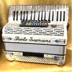White Paolo Soprani 96 Bass Midi 4 voice 37 Key Scottish Musette Accordion Used